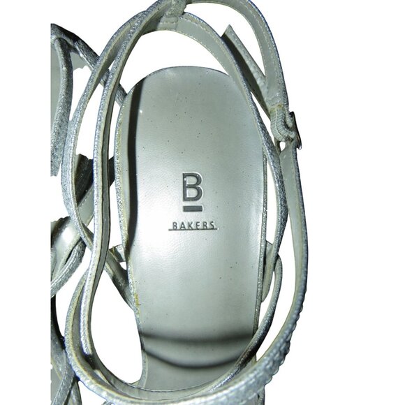 Bakers Shelly Glitter Strappy Metallic Silver Leather Heels size 10 - Picture 3 of 14
